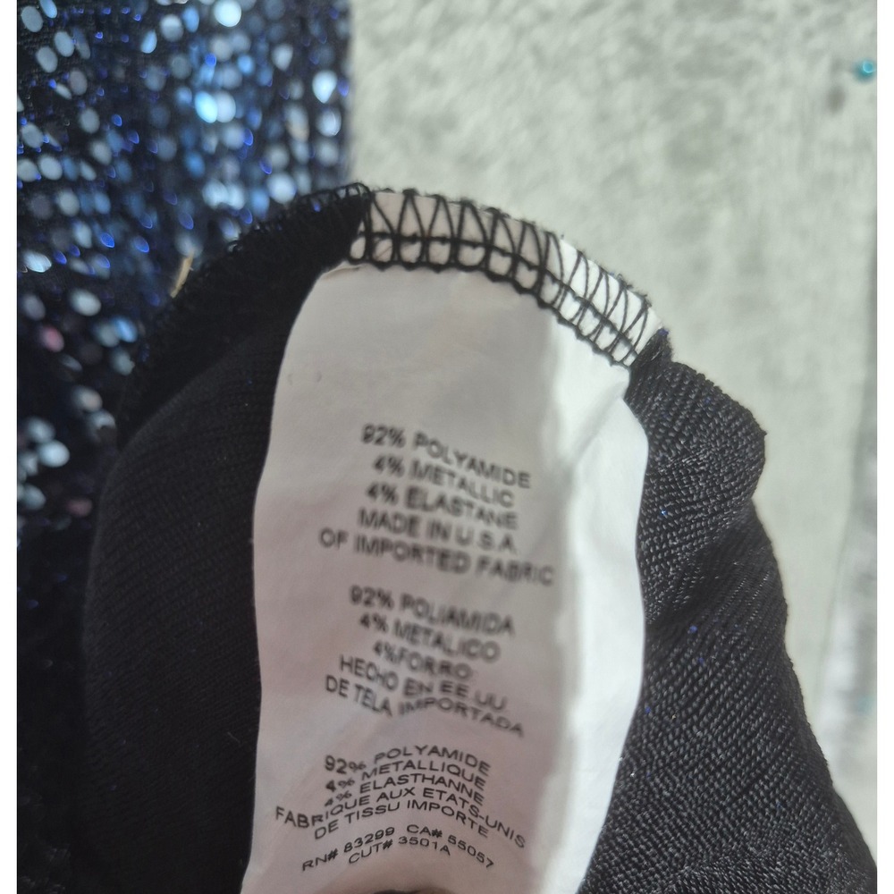 Bebe Women Blue Black Sequin Short Sleeve Shift Cocktail Dress XL Made in USA - Picture 4 of 6